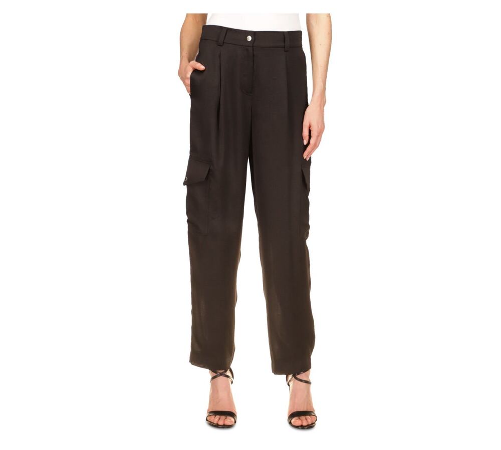 Michael Kors Women's Black Textured Pleated Pocketed Cargo Pants 10 NWT